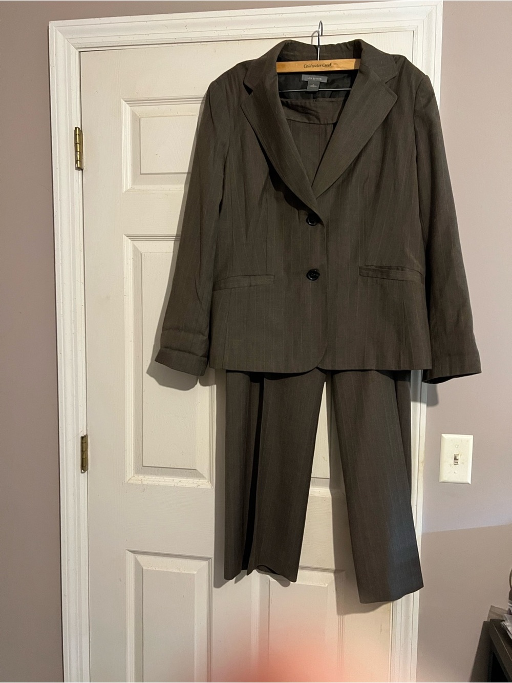 Ann Taylor Women's Brown Pinstripe Blazer and Trouser Set